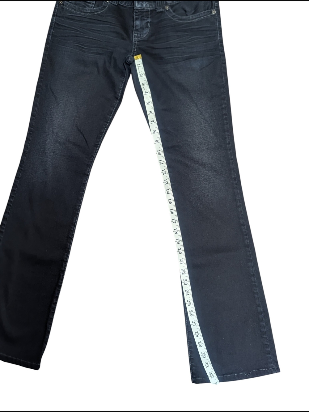 Y2K GUESS Daredevil Boot Cut Jeans – Charcoal Black Rhinestone Pocket – Size 28 - Picture 5 of 15